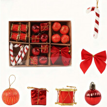 Coffret cadeau de Noël en papier kraft, plusieurs compartiments avec décorations et nœuds, kit d'emballage cadeau complet avec cannes de Noël et