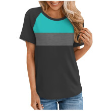 T-shirts VERUGU pour femmes, manches raglan, col rond, colorblock tendance été, manches courtes, amples, confortables et décontractés, à porter