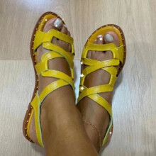 UTTOASFAY Damen-Sandalen, Sommerschuhe, Freizeitschuhe, Römersandalen, flache Sandalen mit offener Zehenpartie, Gelb, Größe 4,5