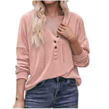 Langarm-Tops aus Polyester für Damen, einfarbig, V-Ausschnitt, elegante Damenblusen, lässige Langarm-Tops
