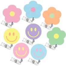 Lot de 8 porte-badges rétractables à motif macaron pastel avec clip et cordon rétractable, compatibles avec les cartes d'identité.
