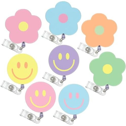 8-pak pastelblomst & smil badgespoler med klips