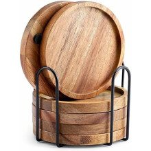 Sottobicchieri in legno di acacia con bordo – Rotondi da 10 cm, set da