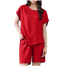 Ensemble de pyjama femme uni à manches courtes et col rond | Haut + pantalon | Tailles XL à 4XL | Vêtement d'intérieur en coton doux