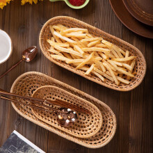 Rattan Bread Basket, Oval Fruit Baskets, Wicker Storage Bowls, Natural Woven Serving Basket Bowls, Decorative Baskets for Kitchen Counter Organizing