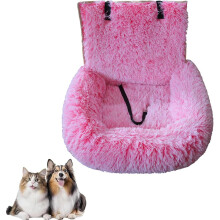 Luxury Car Dog Bed with Safety Straps, Washable Plush Booster Seat for Small/Medium Dogs – Rose Red, M (Compatible with Most Cars)