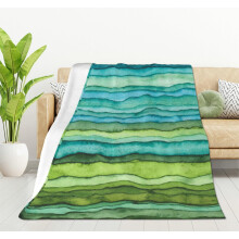 Watercolor Stripped Waves Blanket for Women, Lightweight Soft Fleece Flannel Throw Blanket Blue and Green Sofa Couch Living Room 50x60 Inch