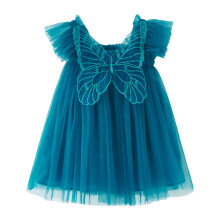 Babyjurk voor peutermeisjes van 4-5 jaar met bloemenprint, zomerjurk met vlindermouwen en tule, geschikt voor feestjes, dansfeestjes en andere