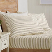 Ensemble de draps 3 pièces en microfibre à rayures doubles – Ultra-doux, brossé, infroissable, toutes saisons (Taupe clair)