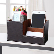 Porta-canetas de mesa em couro preto com superfície livre de fiapos