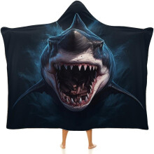 Couverture portable requin en polaire à capuche, peignoir, cape, jeté, poncho, couette, microfibre sherpa peluche chaude pour enfants et adultes