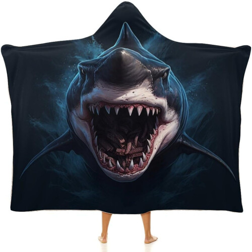 Κουβέρτα Shark Φορετή από Φλις με Κουκούλα, Πάπλωμα από Μικροΐνες, Σέρπα, Ζεστό
