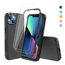 Xhy iPhone 13 hoesje met scherm- en camerabeschermer – Robuuste 3-in-1 rubberen hoes voor mannen/vrouwen (zwart)