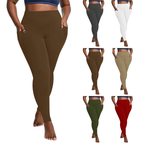 Colanți damă Solid Plus cu buzunar elastic, talie înaltă, mărimi XL-5XL