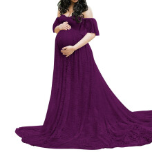 Frühlings-Umstandskleider, schulterfreies Umstandskleid mit überschnittenen Ärmeln, Foto-Requisitenkleid, Maxikleid für Hochzeit und Babyparty,