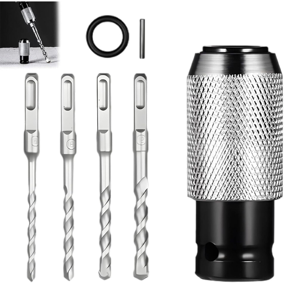 Rotary Hammer Adapter With Impact Drill Bits Set, 4 Sizes, Compatible With Electric/Air Hammers, For Tough Materials 9450273826691