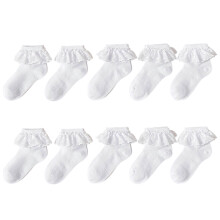 10 Pairs Kids Ankle Socks, White Soft Lace Mesh Breathable Socks Pack for Girls 9-12 Years, Daily & Special Occasions