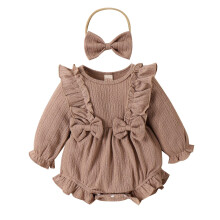 Body de bebé niña con lazo, manga larga, para bebés de 0 a 3 meses, color café (100) – Compatible con recién nacidos y bebés de 6 a 9 meses.