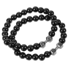 2-Pack Black Weighted Dumbbell Beaded Bracelets for Men Comfortable Fitness Wristbands