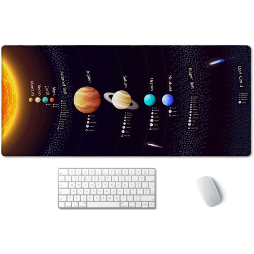 XXL Solar System Gaming Mouse Pad 35,5"x15,7", Αντιολισθητική Βάση από Λαστιχένιο Υλικό, Ραμμένες