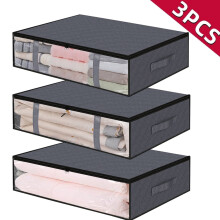Lot de 3 boîtes de rangement sous le lit pour vêtements (90 L), chaussures et autres articles de rangement, organisateurs pliables avec fenêtre
