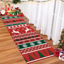 2x10 Christmas Area Rug Washable Indoor Non-Slip Low Pile Xmas Decorative Carpet for Living Room Bedroom Holiday Red