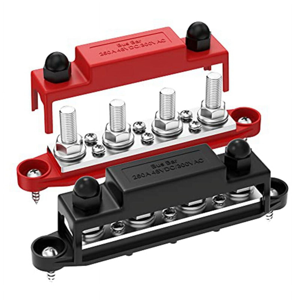 250A 12V Bus Bar Battery Power Distribution Block Car Audio 12 Volt Dc Busbar 4 X 3/8Inch Posts 6 X 8 Screws 9170372960255