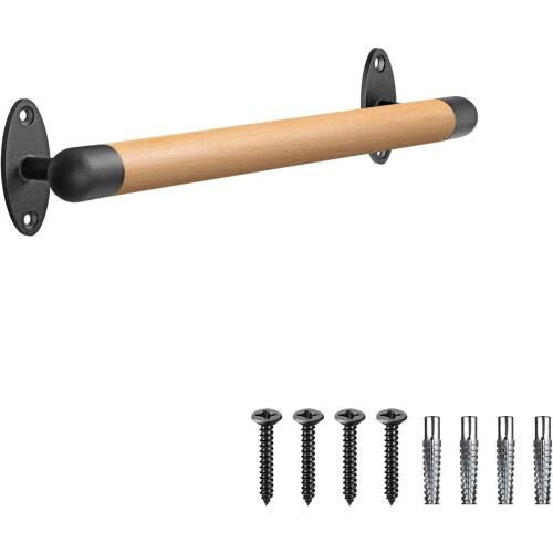 Corrimão de madeira de 40,6 cm (16 polegadas) para escadas internas, com suporte de parede e barras de metal resistentes. Barra de apoio para
