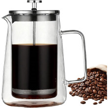 Cafetière à piston en verre, à double paroi isolée