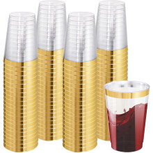 Paquete de 100 vasos de plástico dorados de 355 ml con borde dorado, vasos desechables para vino y cócteles para fiestas y bodas – Compatibles