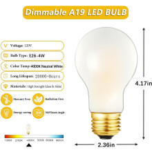 A19Frostede LED Edison-pærer E26 4W4000K400lm6-pakning