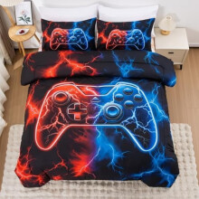 Full Size Gaming Bedding Set Red Blue 3-Piece