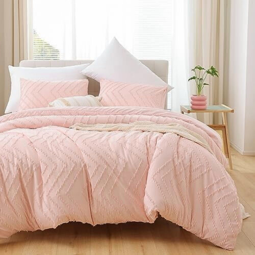Σετ παπλωμάτων Queen Pink Boho Chevron 3 τεμάχια