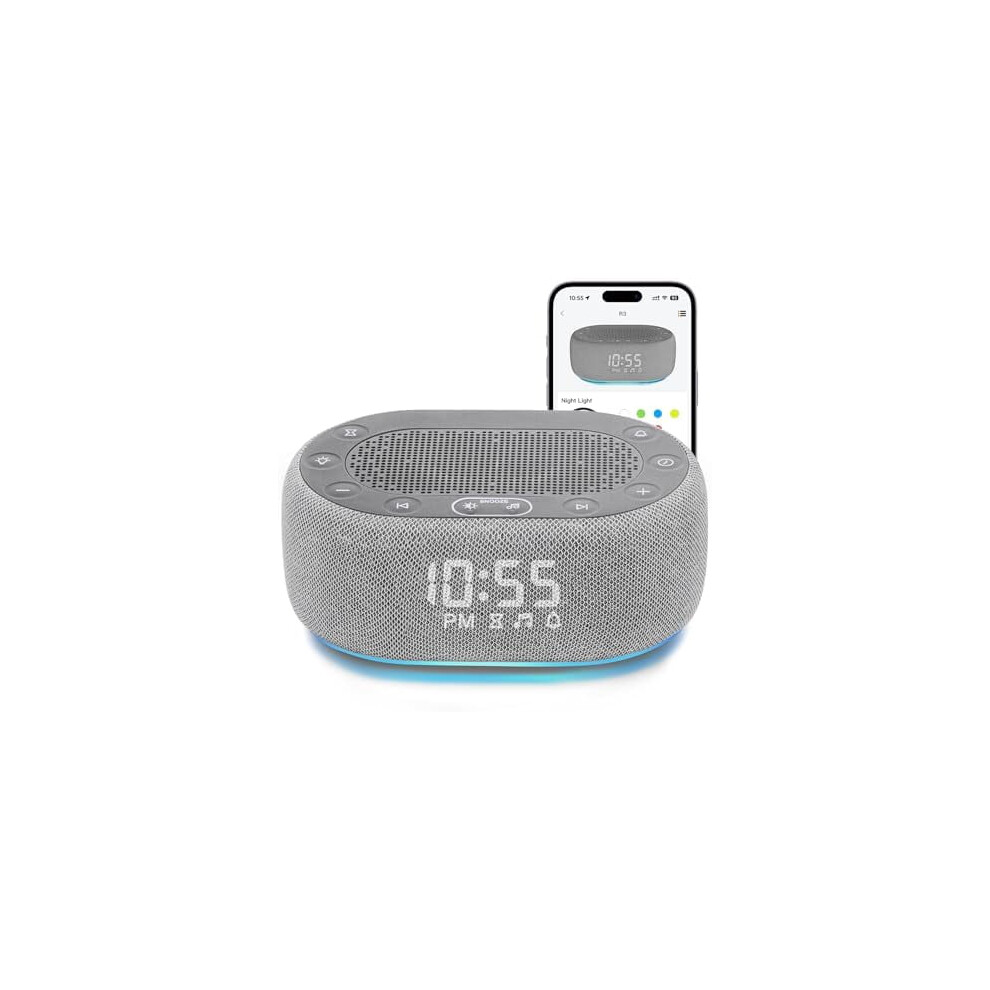 White/Light/Grey Noise Sound Machine With Alarm Clock, 30 Soothing Sounds, App Control, Dimmable 7-Color Sleep Timer Â