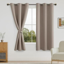 Blackout Curtains for Bedroom with Tiebacks – Room Darkening, Privacy, Grommet Top, 42x63", Taupe, Set of 2 (Compatible with Standard Rods)