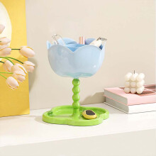 Scaffale portaoggetti da ingresso con motivo floreale, in plastica blu, a 2 ripiani