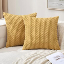 Lot de 2 housses de coussin 45 x 45 cm en velours côtelé rayé style bohème, texture douce, décoration moderne de style ferme, compatibles avec