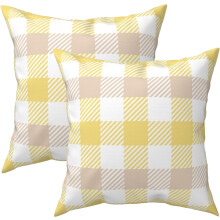 Housses de coussin décoratives 45 x 45 cm (2 pièces), jaune printanier et blanc, motif à carreaux style campagnard – Compatibles avec les