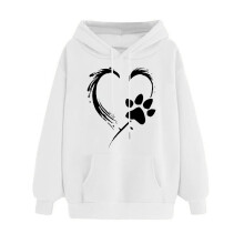 Sweat à capuche à cordon de serrage avec motif cœur pour femme, col rond, mignon et confortable, idéal pour la Saint-Valentin, blanc, taille XXL