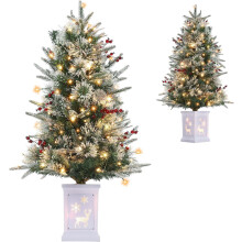 3FT Pre-Lit Mini Christmas Tree with 78 Warm White Lights, Pine Cones & Red Fruits – Compact Tabletop Xmas Tree for Home Decor