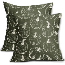 Housses de coussin d'automne 45x45 cm, lot de 2, motif citrouilles noires, décoration Thanksgiving, housses de coussin en lin style ferme pour