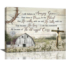 Décoration murale chrétienne : Toile imprimée Amazing Grace, motif moulin à vent, 40 x 30 cm, encadrée – Convient à tous les styles de