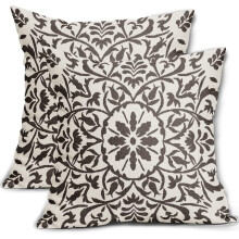 Capas de Almofada Boho Marrom Escuro 40x40cm, Estampa Floral Vintage, Capas de Almofada Quadradas em Linho, Decoração Estilo Fazenda, Conjunto com 2