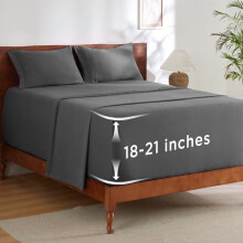 Bettwäsche-Set (4-teilig) mit tiefen Taschen – passend für Matratzen bis zu 53 cm Höhe, feuchtigkeitsableitend, weich und kühlend, einfacher