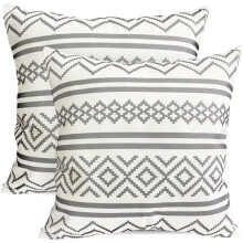 Conjunto de 2 capas de almofada boho cinza claro, 40x40 cm, linho, estilo casa de campo moderna – compatíveis com almofadas padrão.
