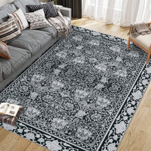 Tapete Floral 1,5 m x 2,1 m Lavável à Máquina, Pelo Baixo, Antiderrapante