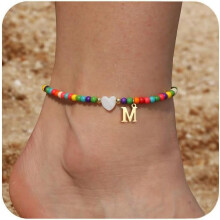 Women's waterproof boho initial anklet with beaded design