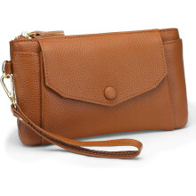Cartera de mano de piel auténtica para mujer, estilo sobre, con monedero para teléfono móvil y tarjetero.