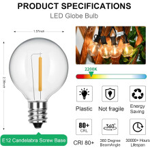 G40LED-lampen E12-fitting 0,6W 2700K warm wit 25 stuks