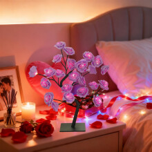 Guirlande lumineuse LED en forme de rose, blanc chaud, 24 ampoules, veilleuse USB